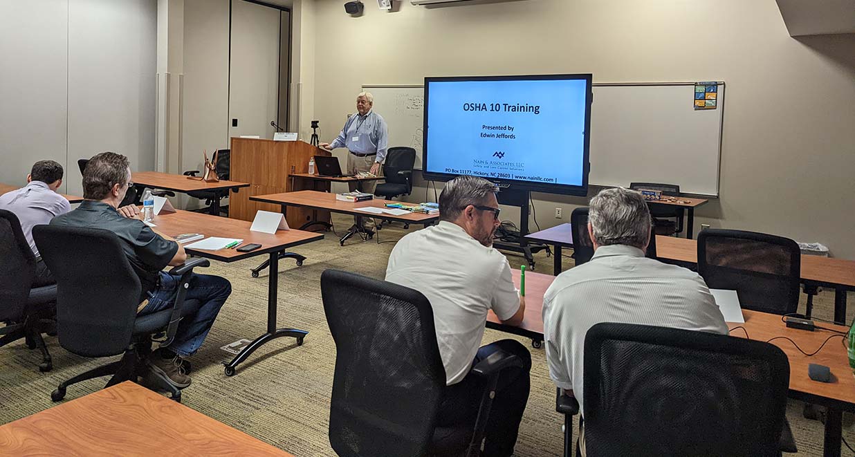 Edwin Jeffords leading a class on safety policies and procedures